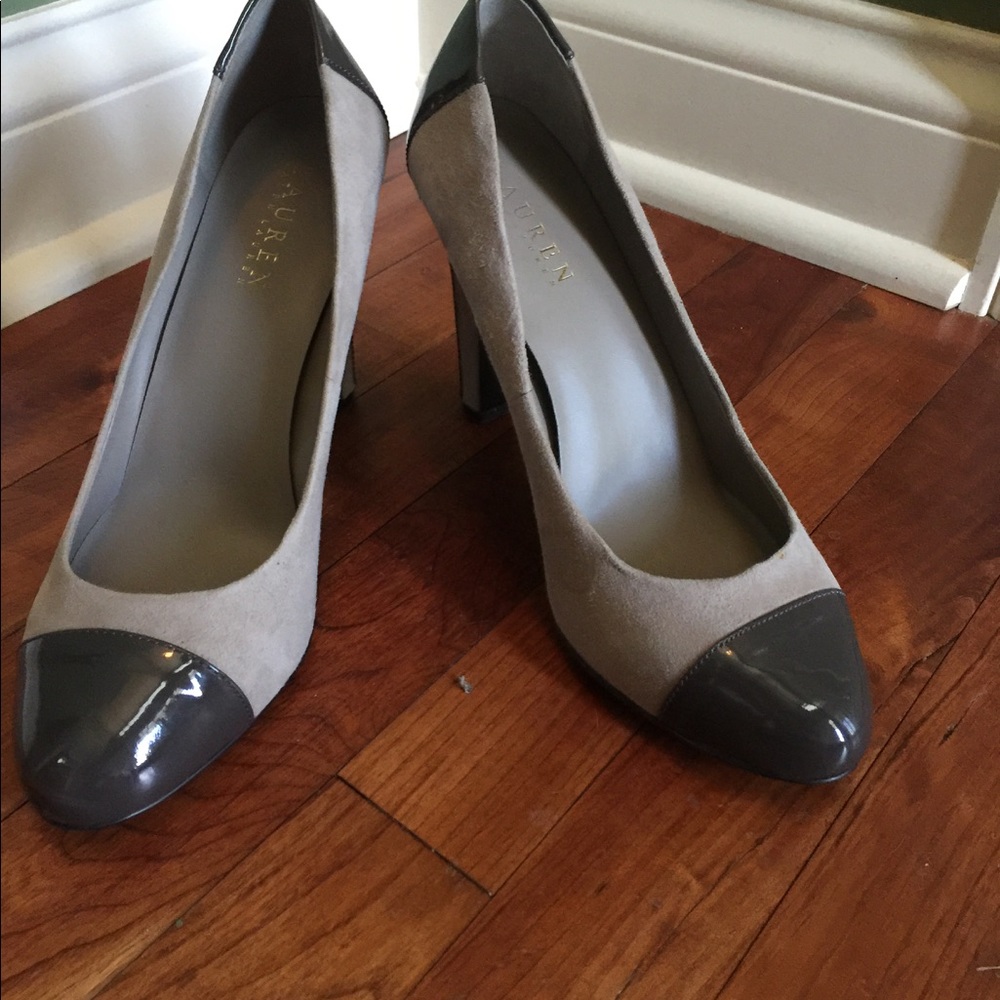 Ralph Lauren Elegant Heels in Cream and Gray